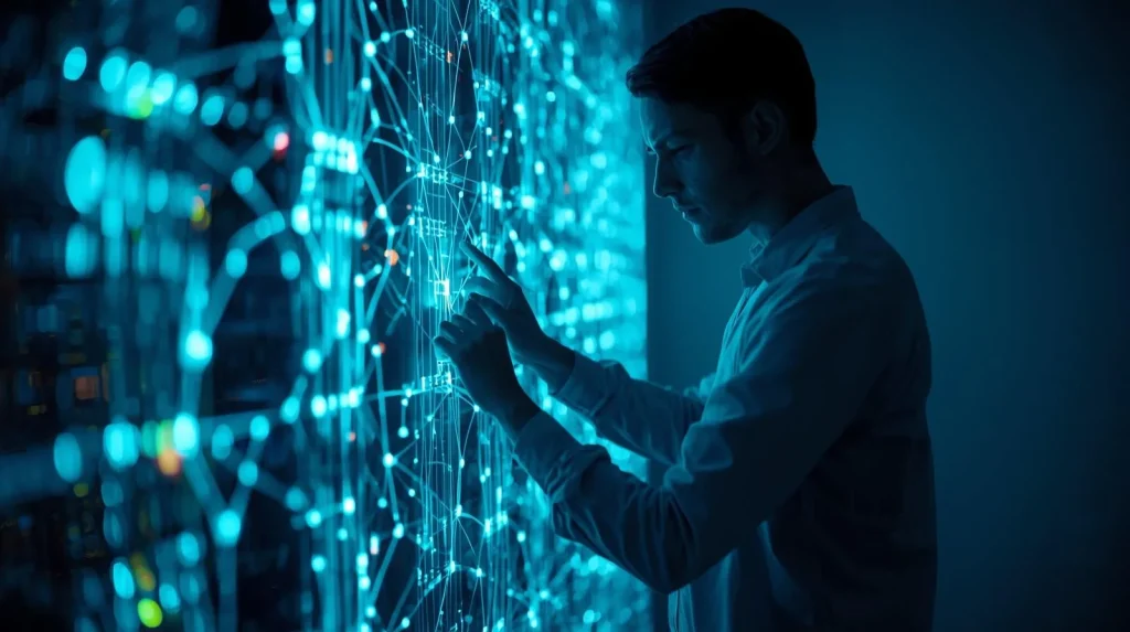 تصویر یک فرد در حال کار با سرور شبکه